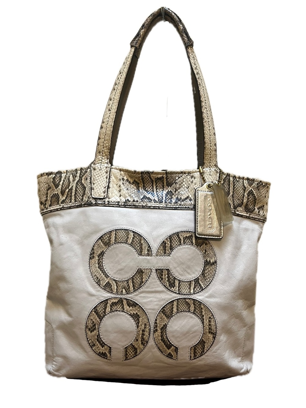 Coach Audrey Python Embossed Op Art Leather Slim Tote